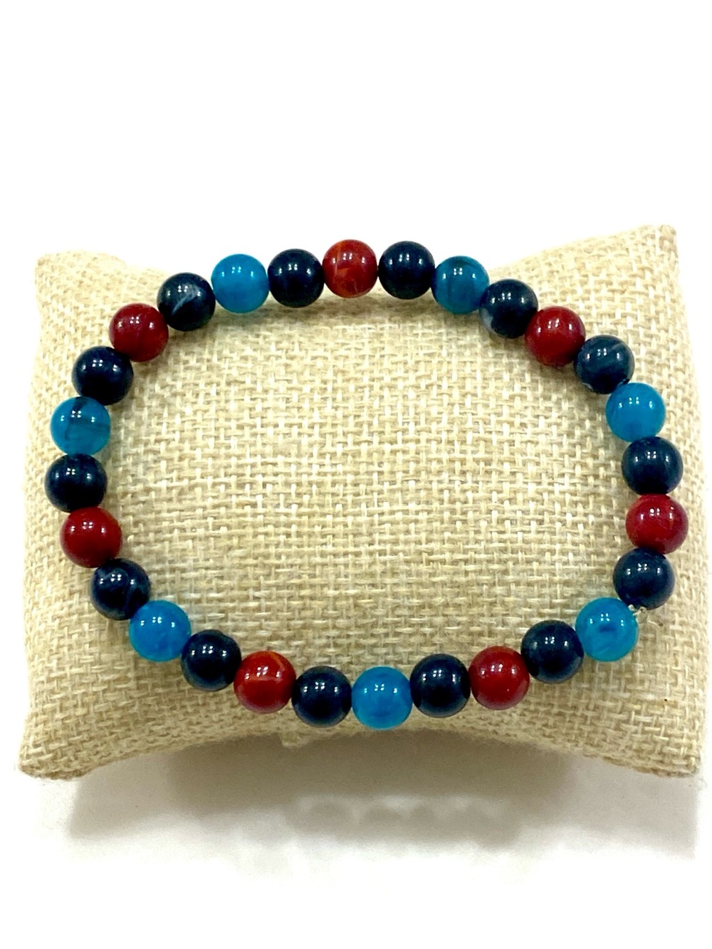 Tri-Color Bead Stretch Bracelet — Blue, Navy & Red